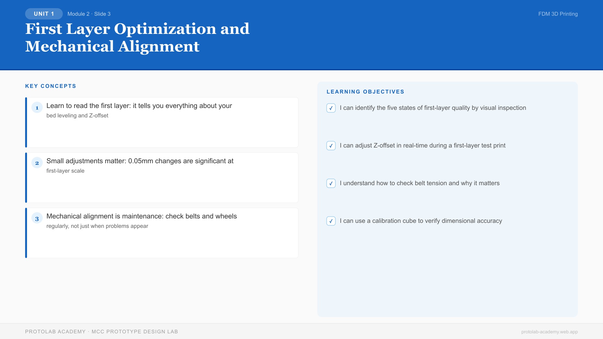 First Layer Optimization and Mechanical Alignment