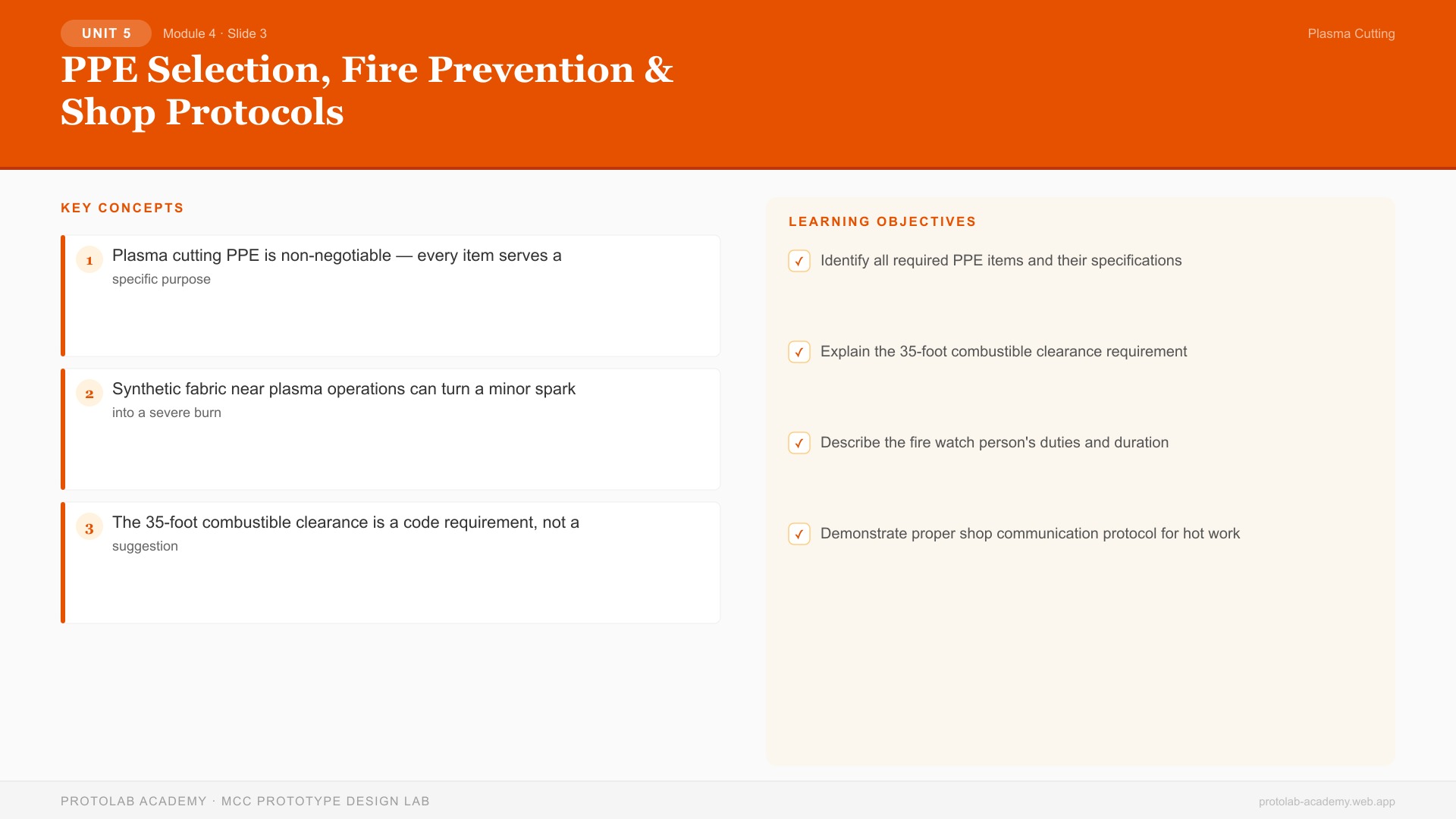 PPE Selection, Fire Prevention & Shop Protocols