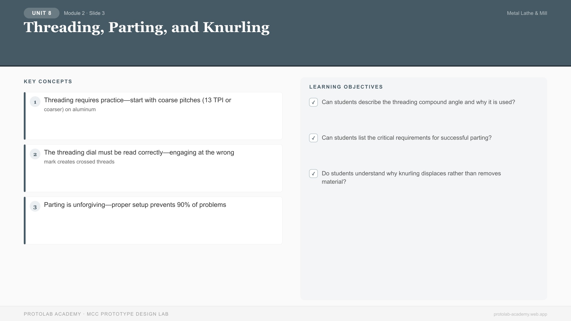 Threading, Parting, and Knurling